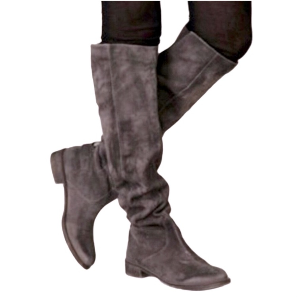 ANTHROPOLOGIE Boots BOUTIQUE 9 NICHOLA Tall Gray Brown Suede Leather Size 8